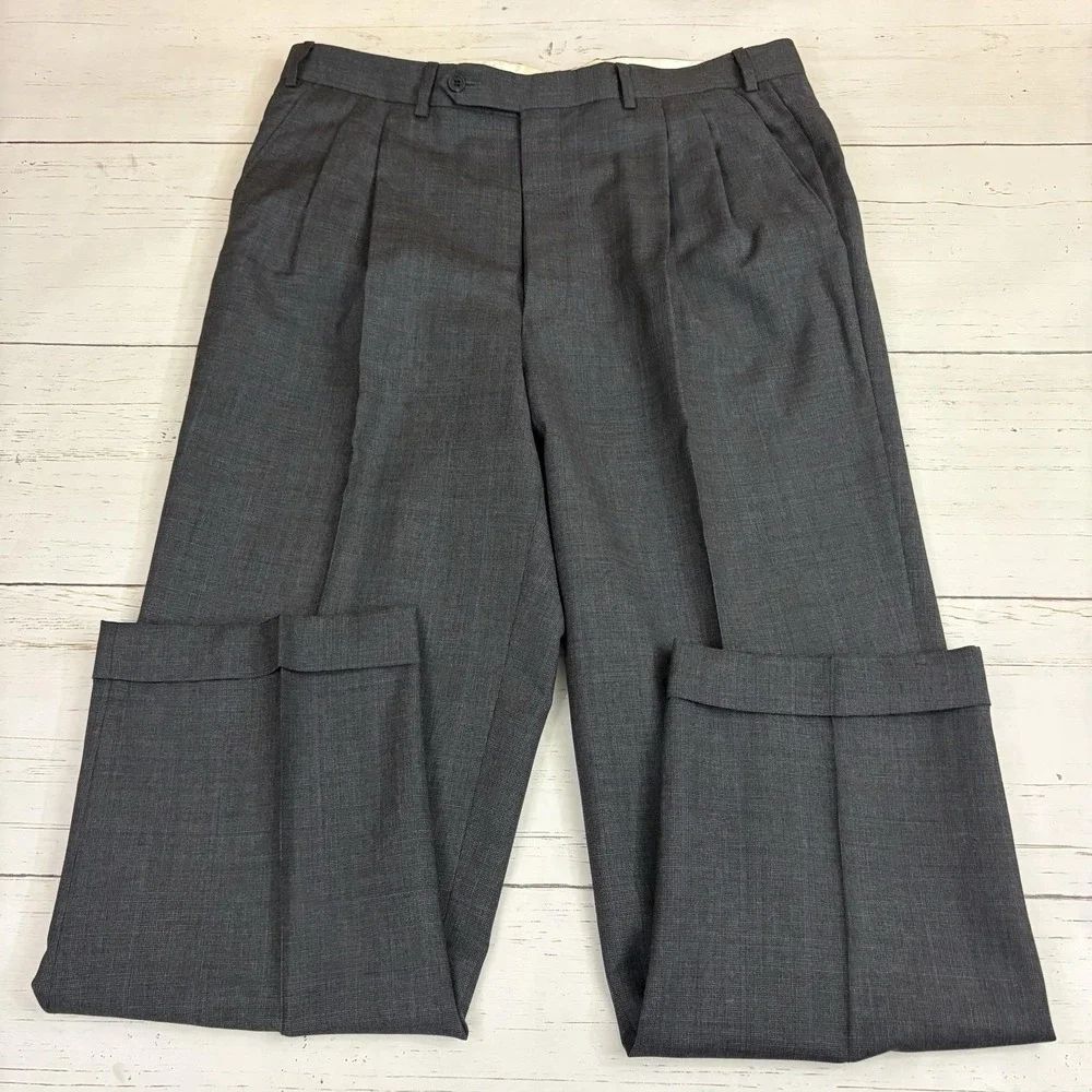 Samuelsohn Suit Mens 46L 37x28.5 Gray Check Wool 2 Pc Hunt Club Clothiers
